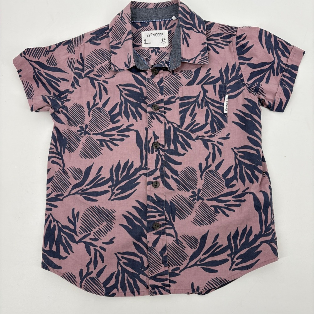 Sovereign Code Boys Svrn Code Pink Indigo Leaf Print Cotton Stretch Shirt 5